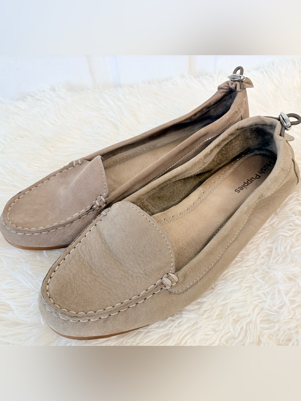 Hush Puppies Women’s Tan Suede Leather Comfort Loafers Sz 10 WIDE